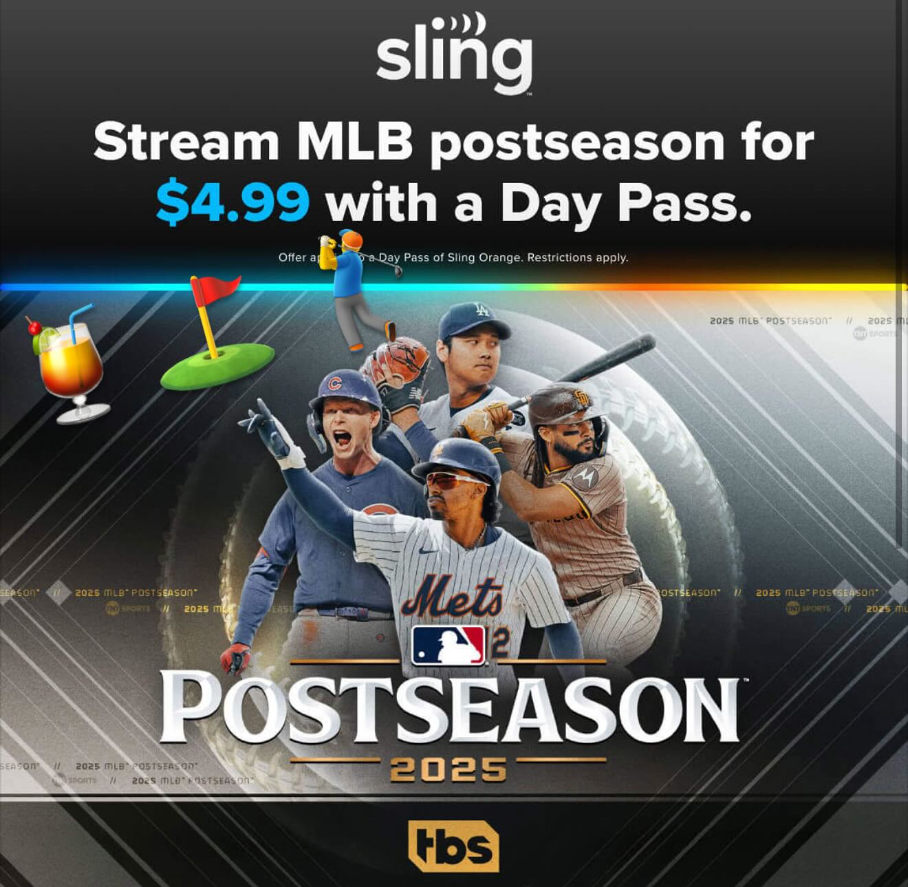 Hey @sling, I think you need to update your graphic. The boys from Queens will be in Cancun or watching from their couches sadly. 
•
•
#mlb #mlbpostseason #lolmets #nymets