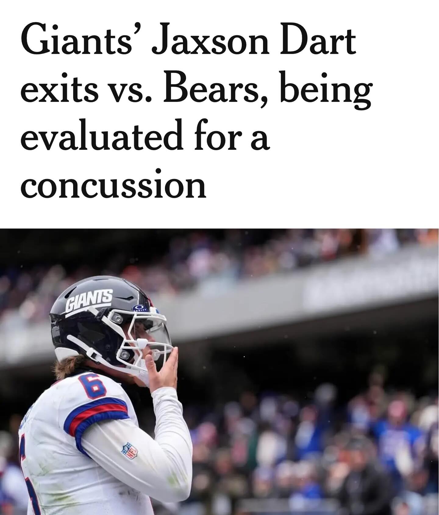 The 4th time this season he has been taken out to be evaluated for a concussion. 
•
•
#jaxsondart #nygiants #concussion